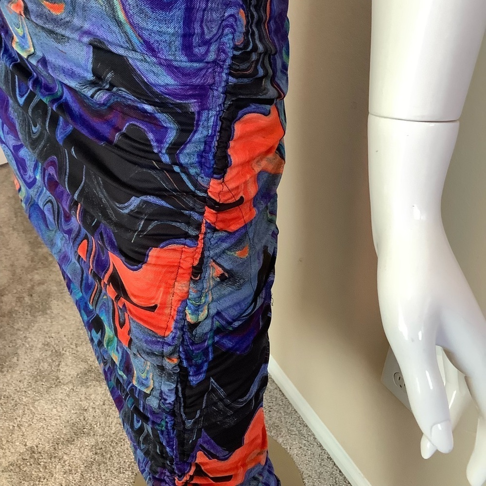 Lilyful Jade Multicolor Abstract Print Ruched Dress - Picture 3 of 7